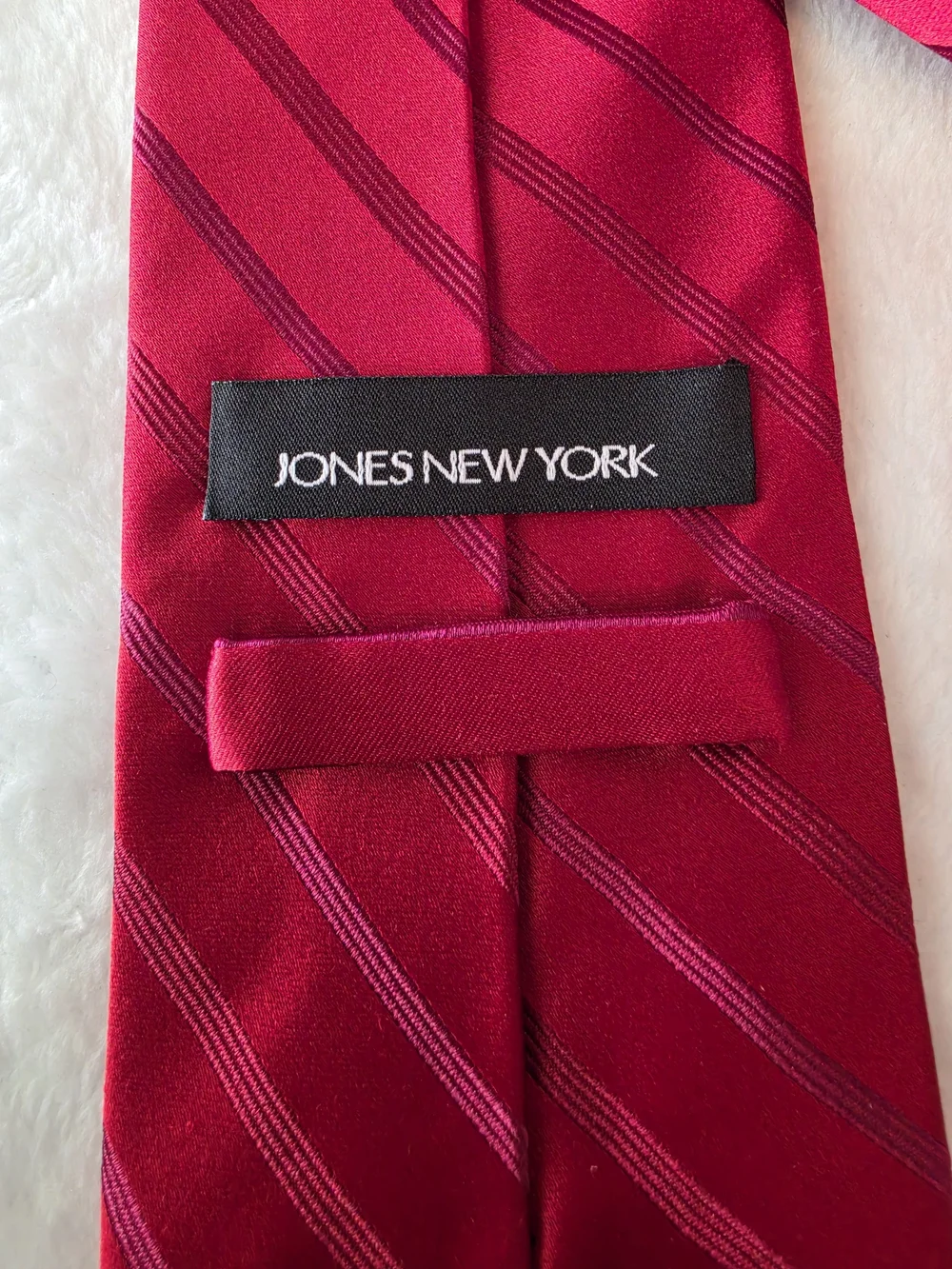 Jones New York Necktie Red Diagonal Stripe Men's Silk Tie